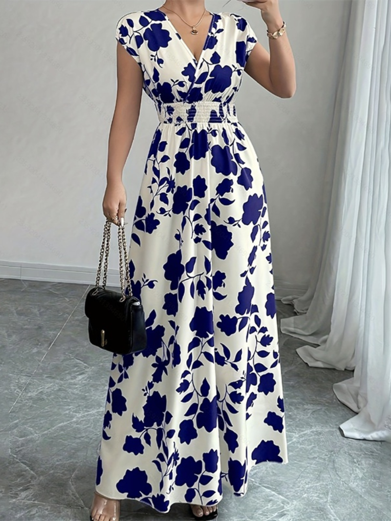 Robe Longue Élégante d’Été Col V Cache-Cœur