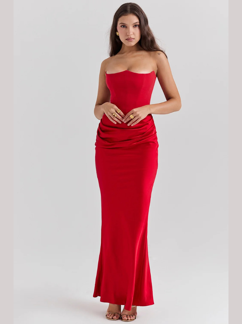 Robe Longue Femme Bustier Satin Éclatante