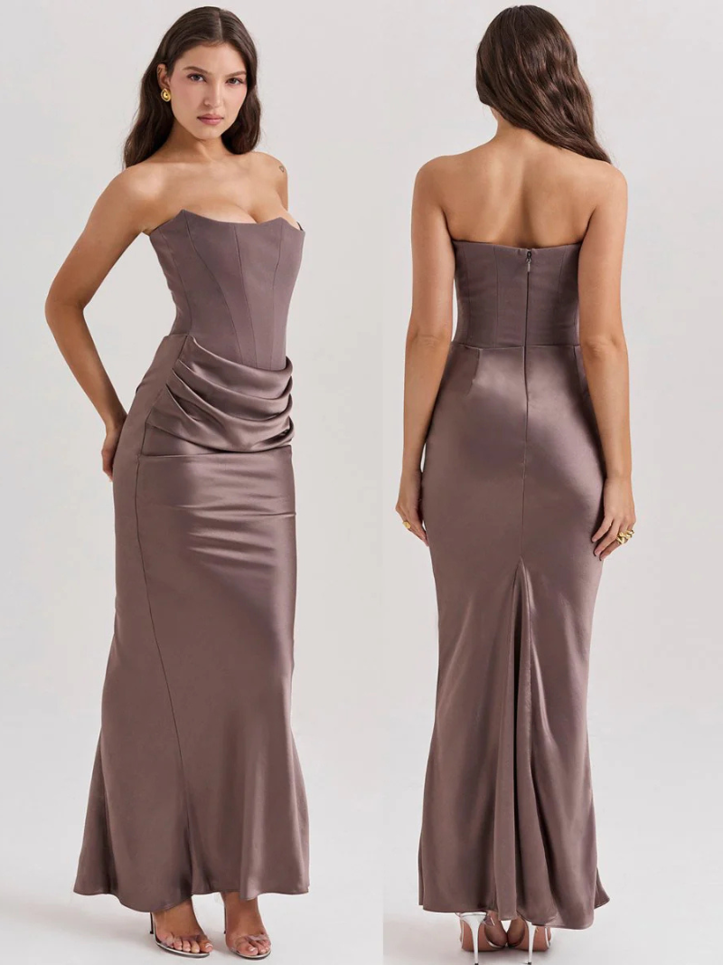 Robe Longue Femme Bustier Satin Éclatante