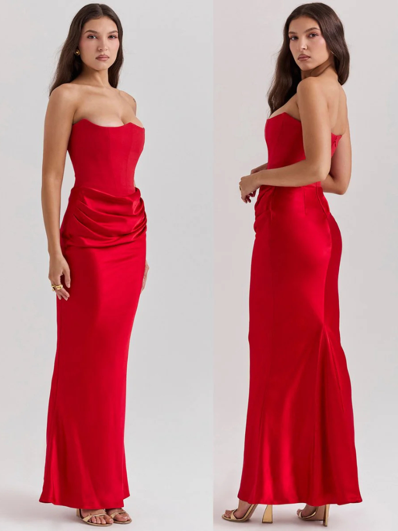 Robe Longue Femme Bustier Satin Éclatante