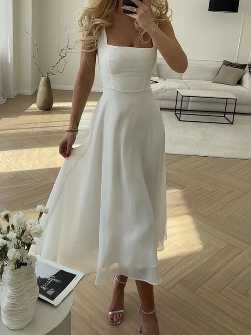 Robe Femme Style Col Carré Élégante