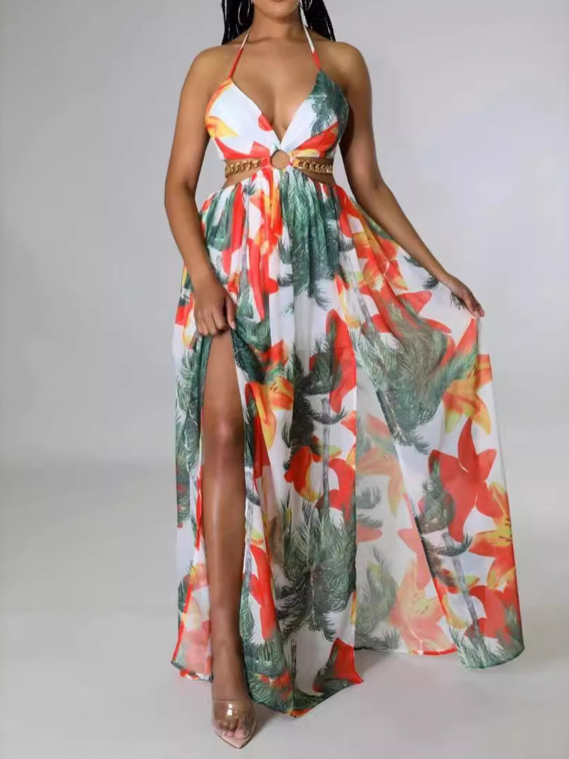 Robe Style Dos Nu Tropicale Fendue