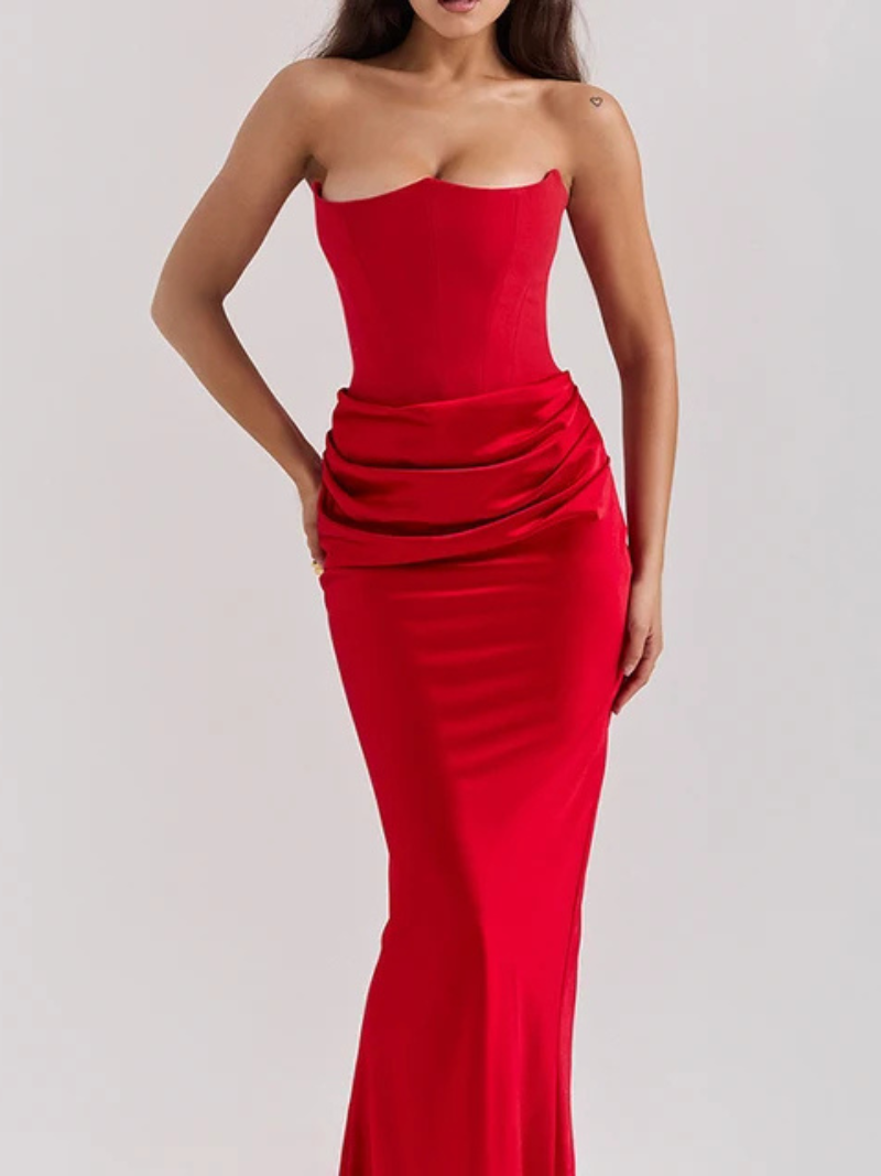 Robe Longue Femme Bustier Satin Éclatante