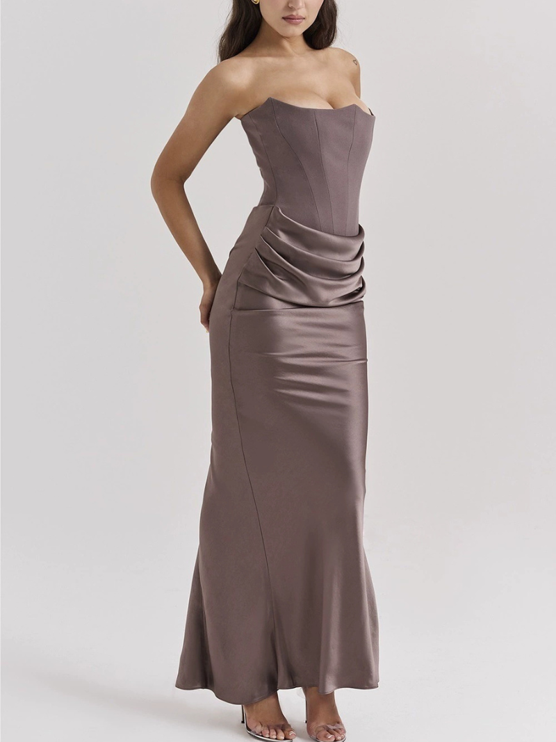 Robe Longue Femme Bustier Satin Éclatante
