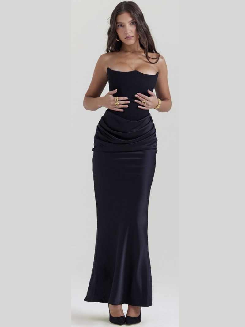 Robe Longue Femme Bustier Satin Éclatante