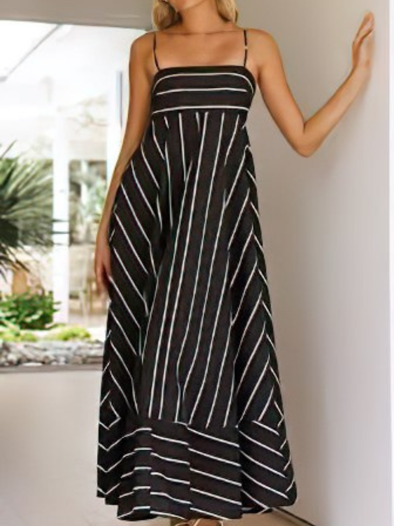 Robe Longue Bohème à Spaghetti et Dos Élastique