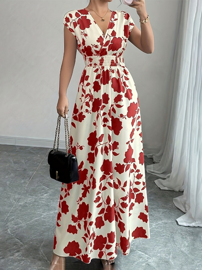 Robe Longue Élégante d’Été Col V Cache-Cœur