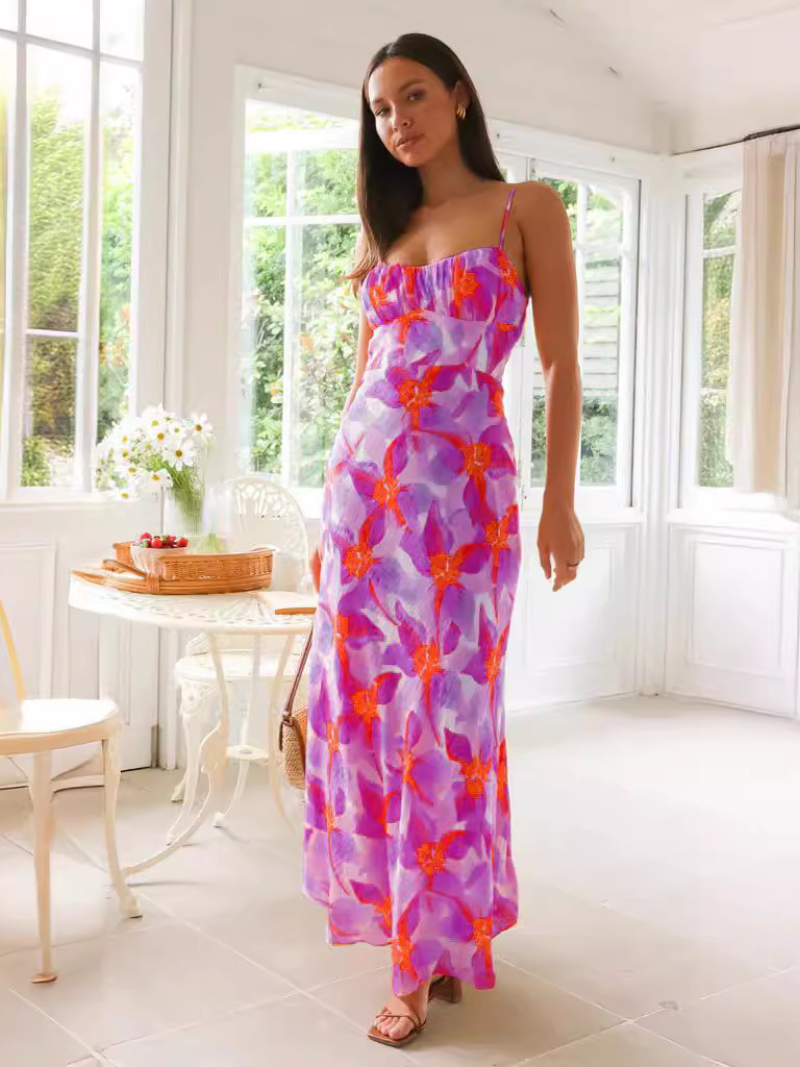 Robe Mi-Longue Fleurie Dos Nu Femme