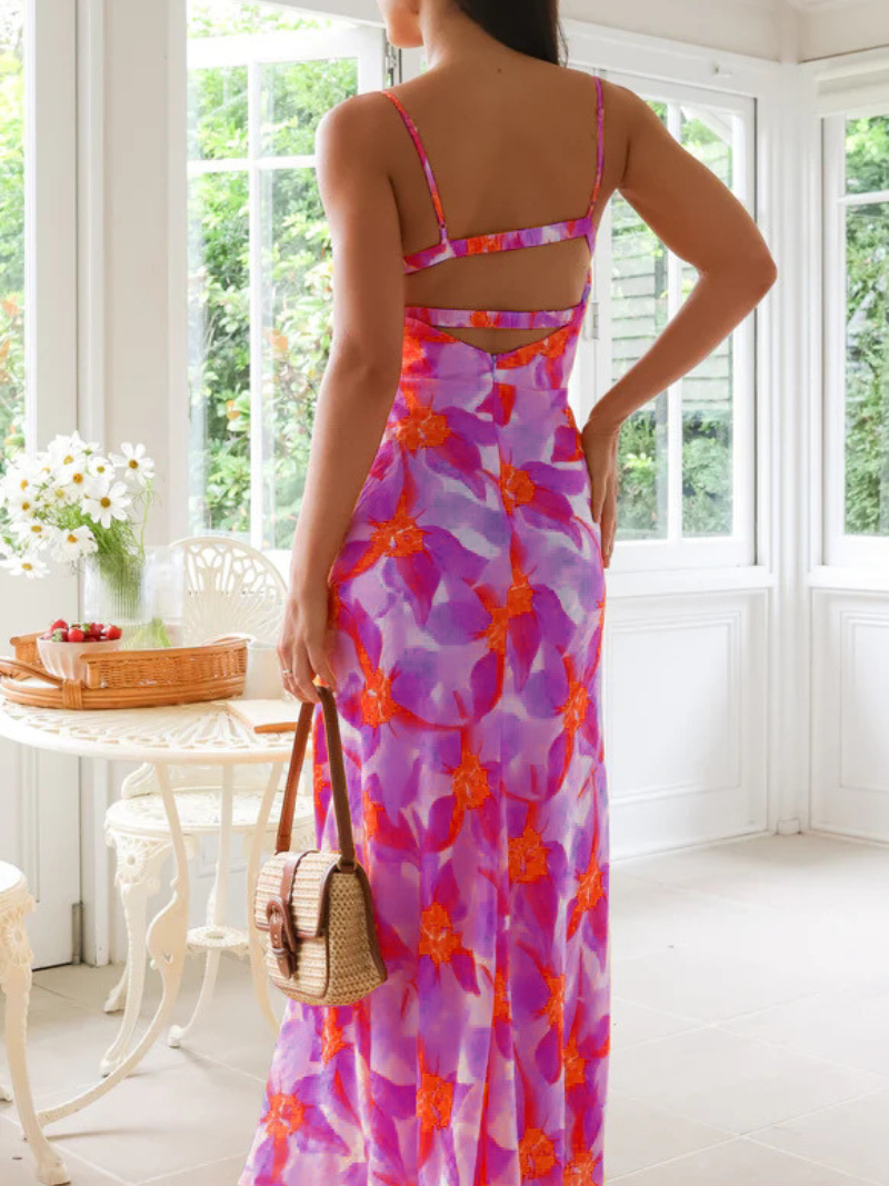 Robe Mi-Longue Fleurie Dos Nu Femme
