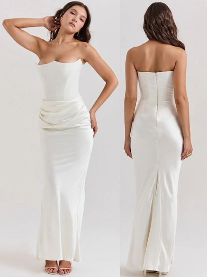 Robe Longue Femme Bustier Satin Éclatante