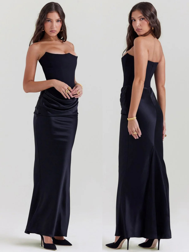 Robe Longue Femme Bustier Satin Éclatante