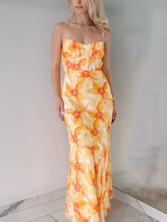 Robe Mi-Longue Fleurie Dos Nu Femme