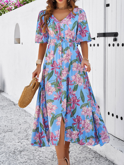 Robe Fleurie Décontractée Fendue Femme