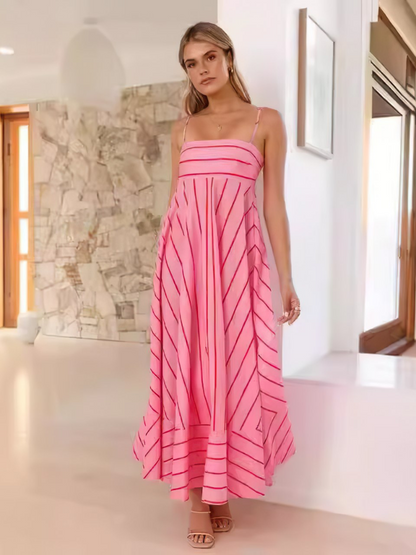 Robe Longue Bohème à Spaghetti et Dos Élastique