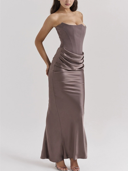 Robe Longue Femme Bustier Satin Éclatante