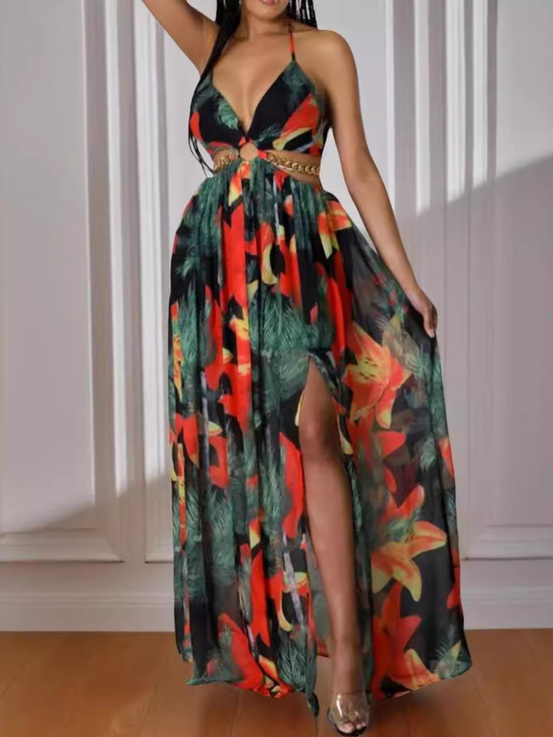 Robe Style Dos Nu Tropicale Fendue