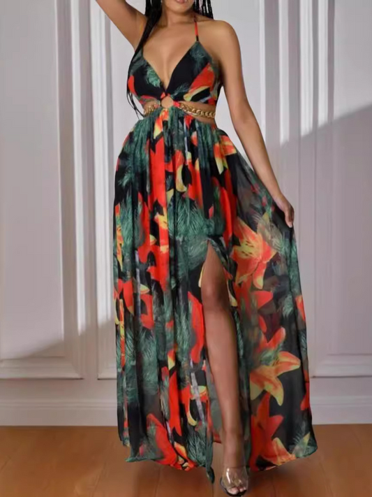Robe Style Dos Nu Tropicale Fendue