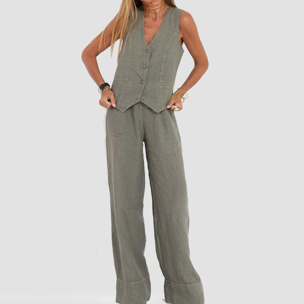 Ensemble Veste d'Été - Top Sans Manches et Pantalon Droit