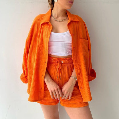 Look Printanier Décontracté – Ensemble Chemise & Short Taille Haute