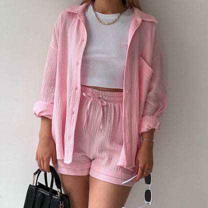 Look Printanier Décontracté – Ensemble Chemise & Short Taille Haute