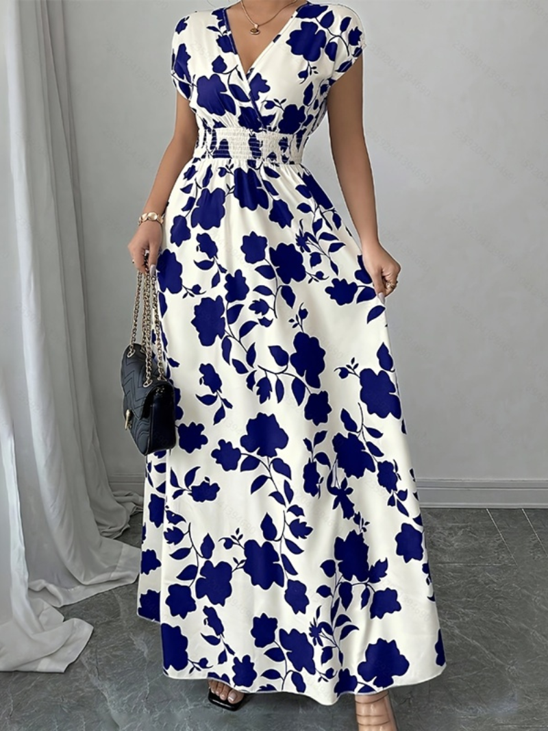 Robe Longue Élégante d’Été Col V Cache-Cœur