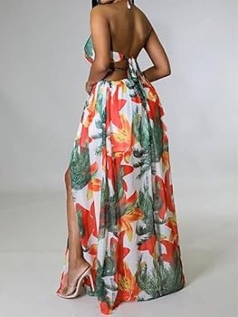 Robe Style Dos Nu Tropicale Fendue