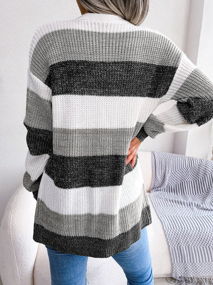 Cardigan avec Manches Lanternes à Carreaux