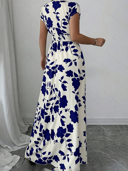 Robe Longue Élégante d’Été Col V Cache-Cœur