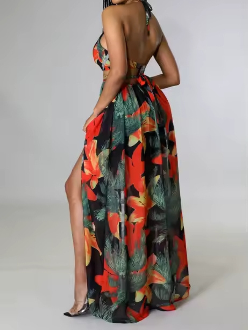 Robe Style Dos Nu Tropicale Fendue