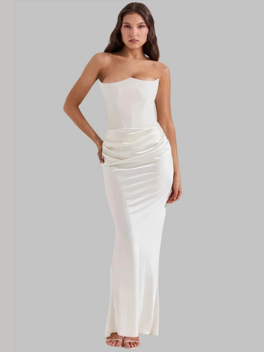 Robe Longue Femme Bustier Satin Éclatante