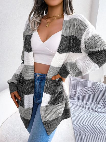 Cardigan avec Manches Lanternes à Carreaux