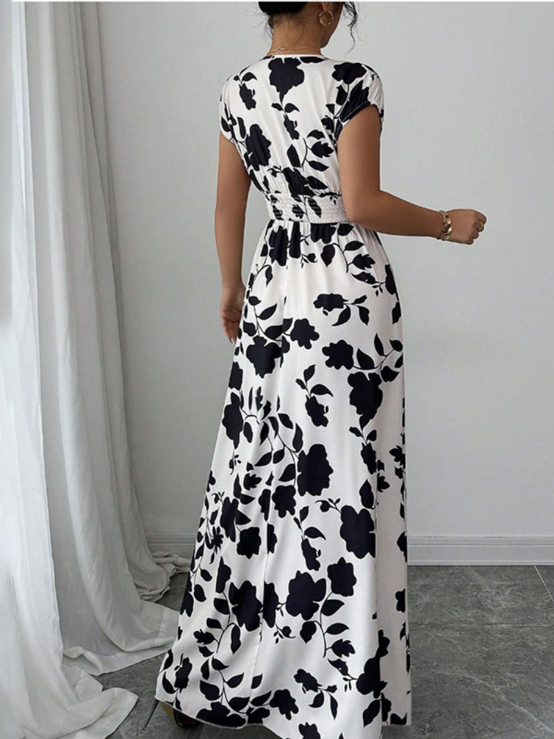 Robe Longue Élégante d’Été Col V Cache-Cœur