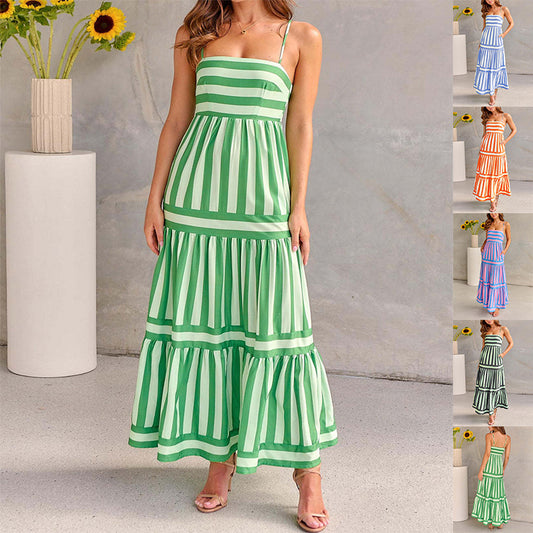 Robe Longue Rayée À Bretelles Avec Poches