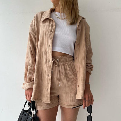 Look Printanier Décontracté – Ensemble Chemise & Short Taille Haute
