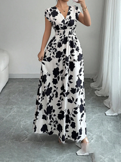 Robe Longue Élégante d’Été Col V Cache-Cœur