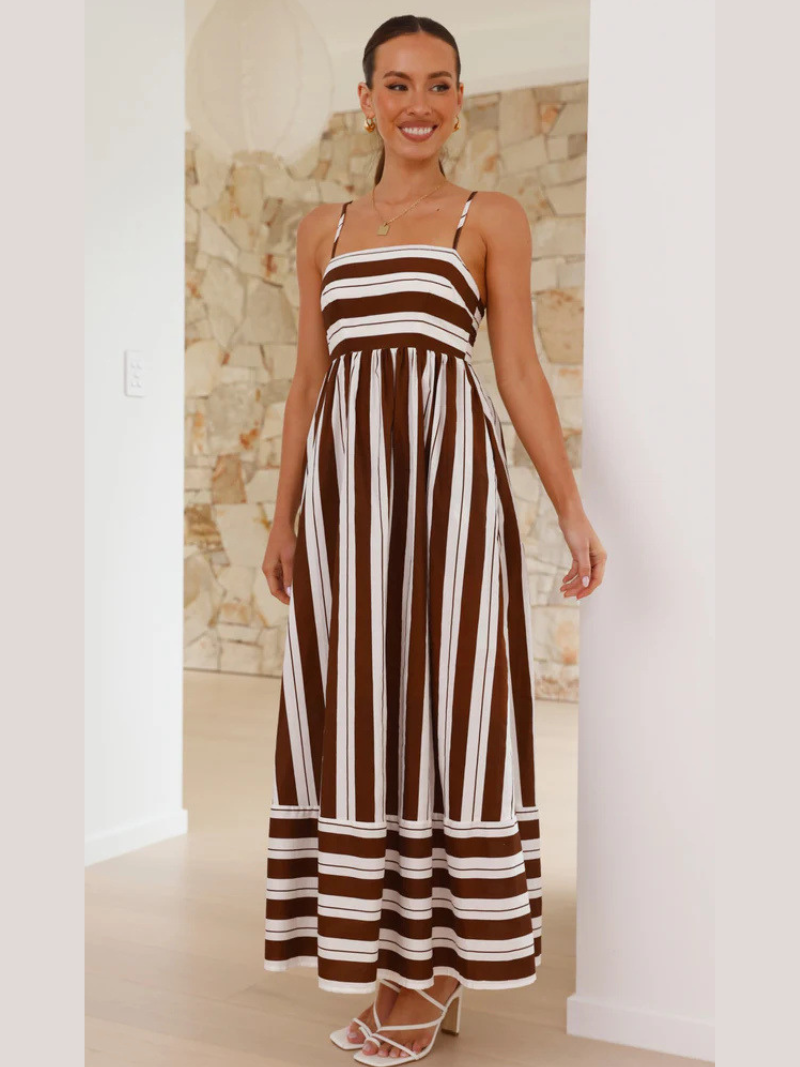 Robe Longue Bohème à Spaghetti et Dos Élastique
