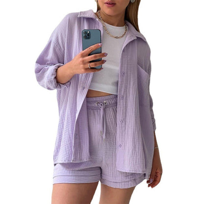 Look Printanier Décontracté – Ensemble Chemise & Short Taille Haute