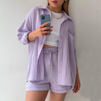 Look Printanier Décontracté – Ensemble Chemise & Short Taille Haute