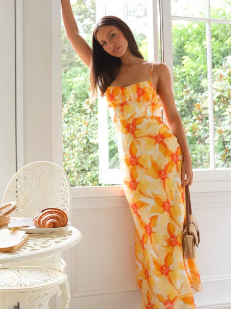 Robe Mi-Longue Fleurie Dos Nu Femme