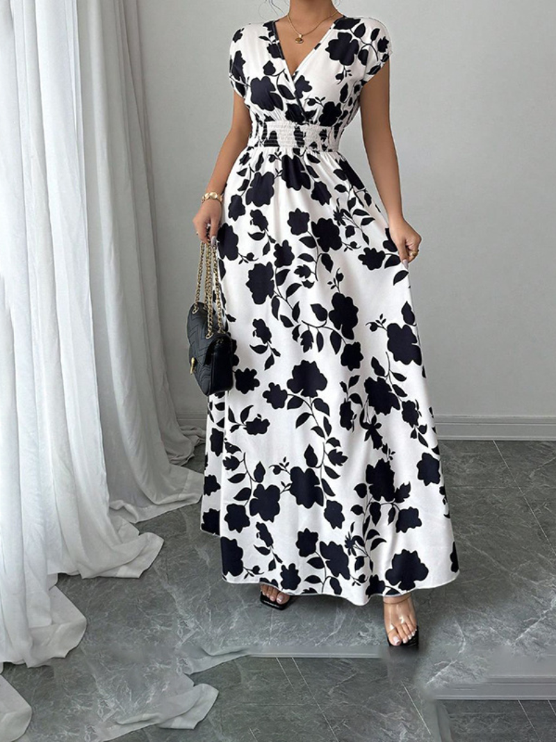 Robe Longue Élégante d’Été Col V Cache-Cœur