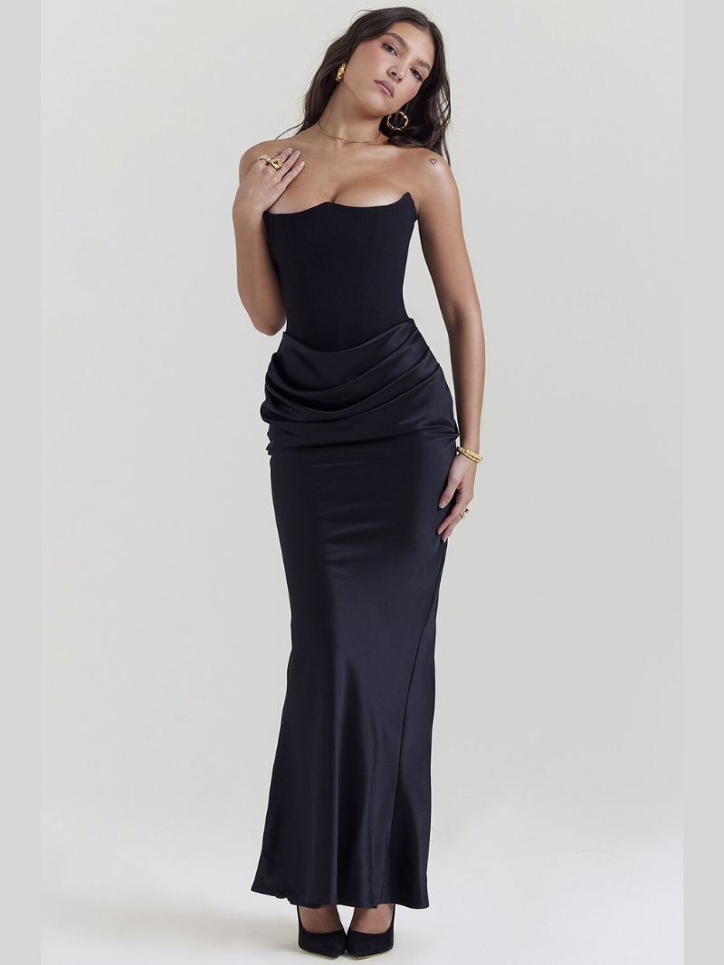 Robe Longue Femme Bustier Satin Éclatante