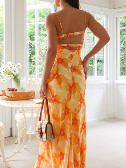 Robe Mi-Longue Fleurie Dos Nu Femme