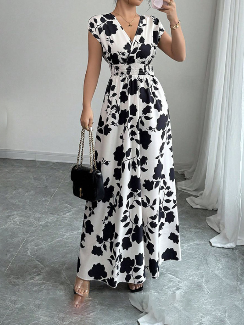 Robe Longue Élégante d’Été Col V Cache-Cœur