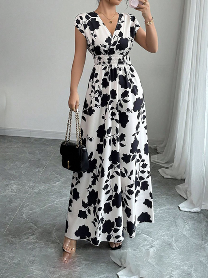 Robe Longue Élégante d’Été Col V Cache-Cœur