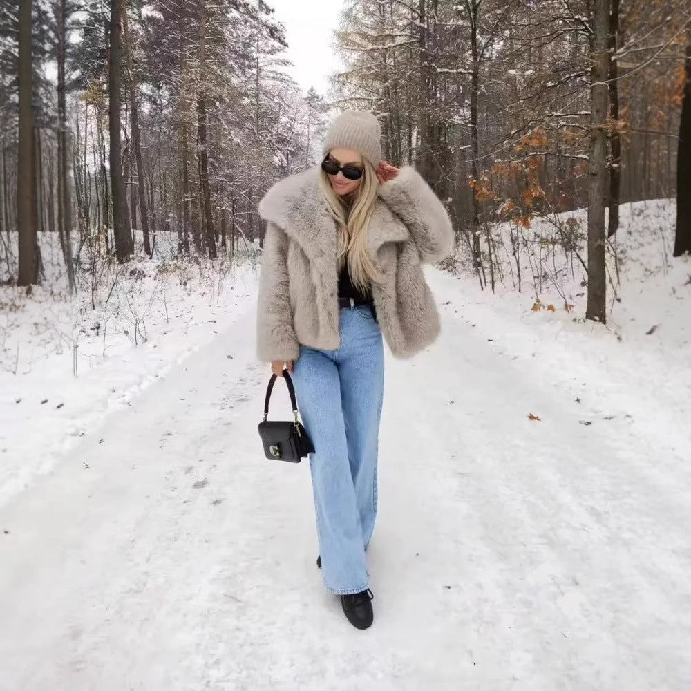 Veste duveteuse en fausse fourrure pour femme