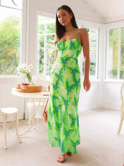 Robe Mi-Longue Fleurie Dos Nu Femme