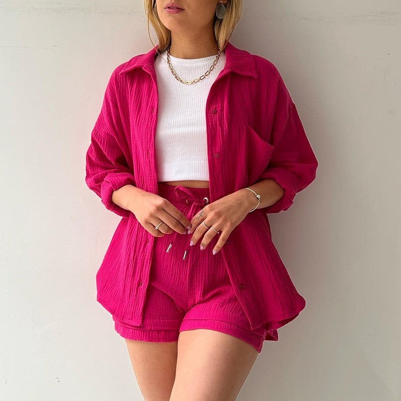 Look Printanier Décontracté – Ensemble Chemise & Short Taille Haute