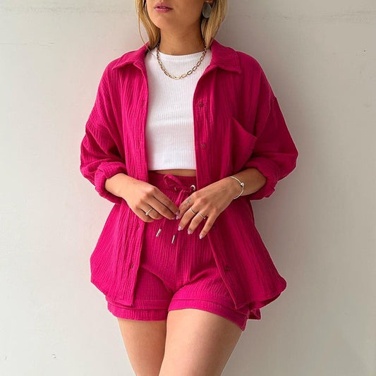 Look Printanier Décontracté – Ensemble Chemise & Short Taille Haute