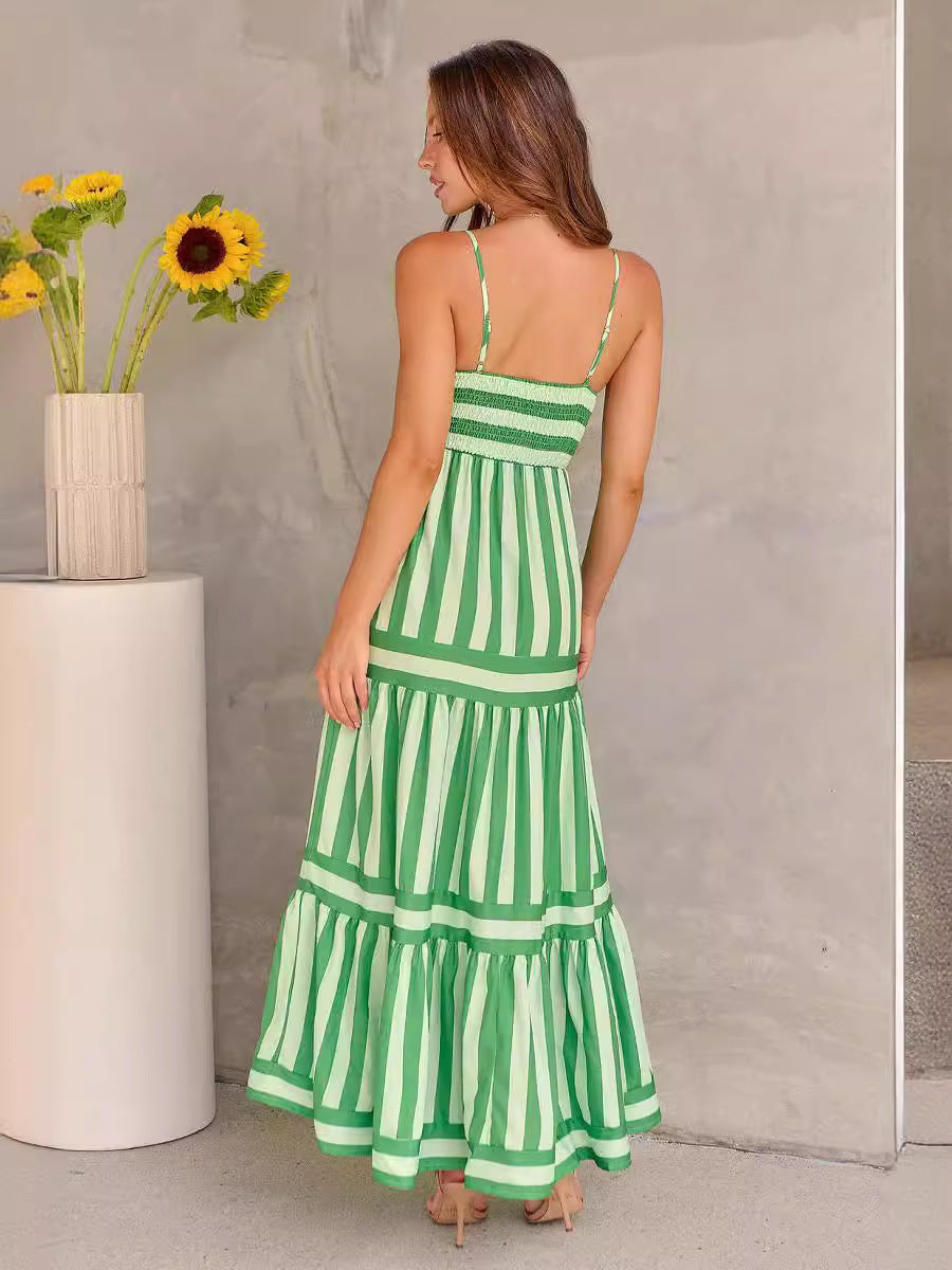 Robe Longue Rayée À Bretelles Avec Poches