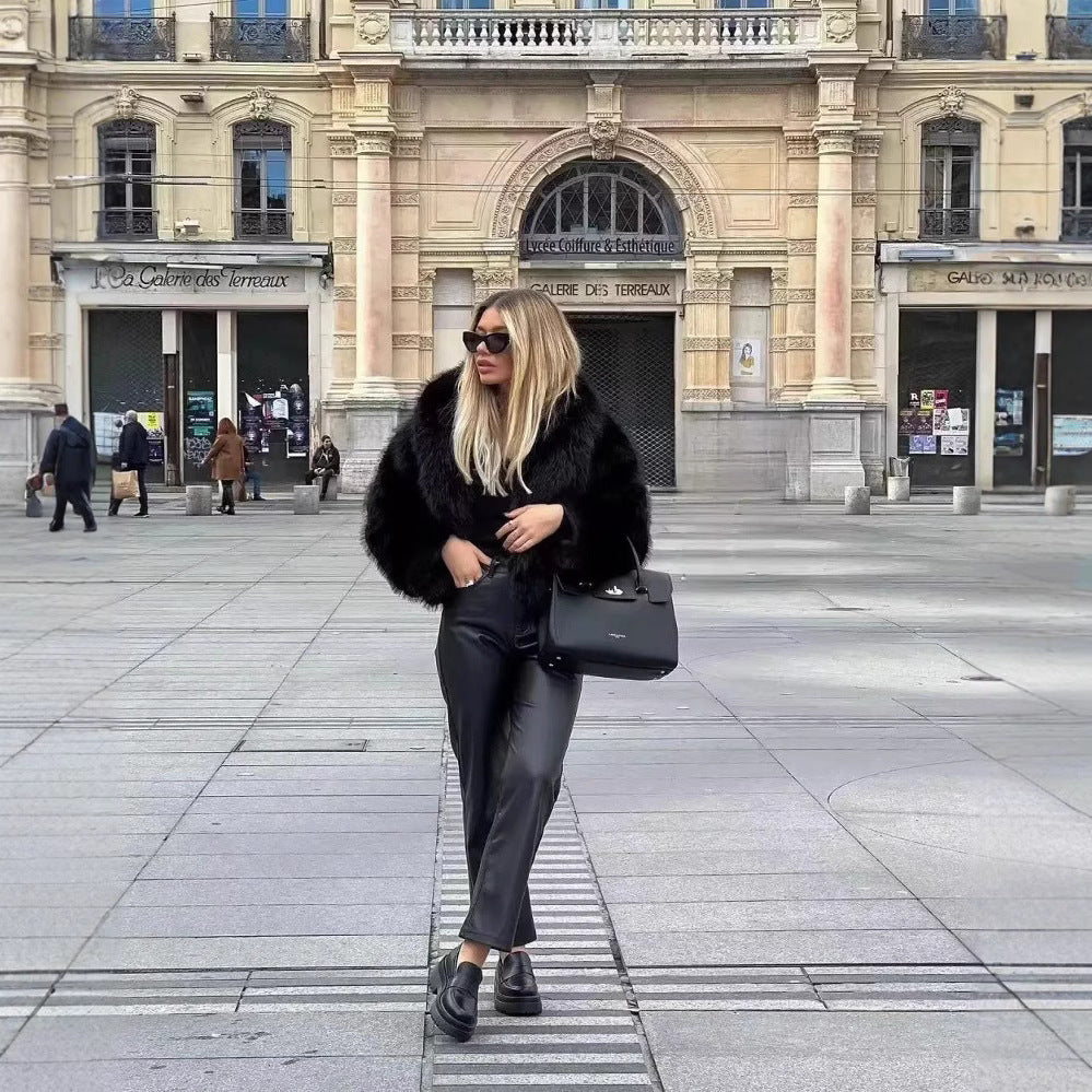 Veste duveteuse en fausse fourrure pour femme
